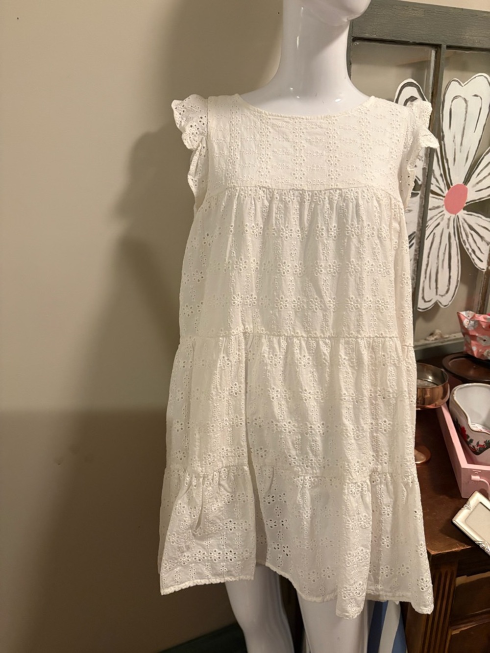 Women’s White Eyelet Tiered Sundress